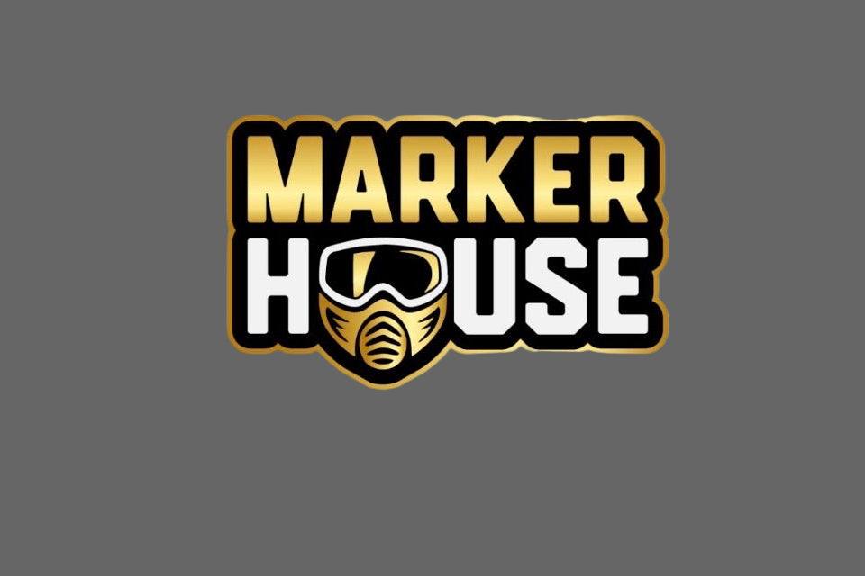 Logo of Marker House with a paintball mask design on a white background